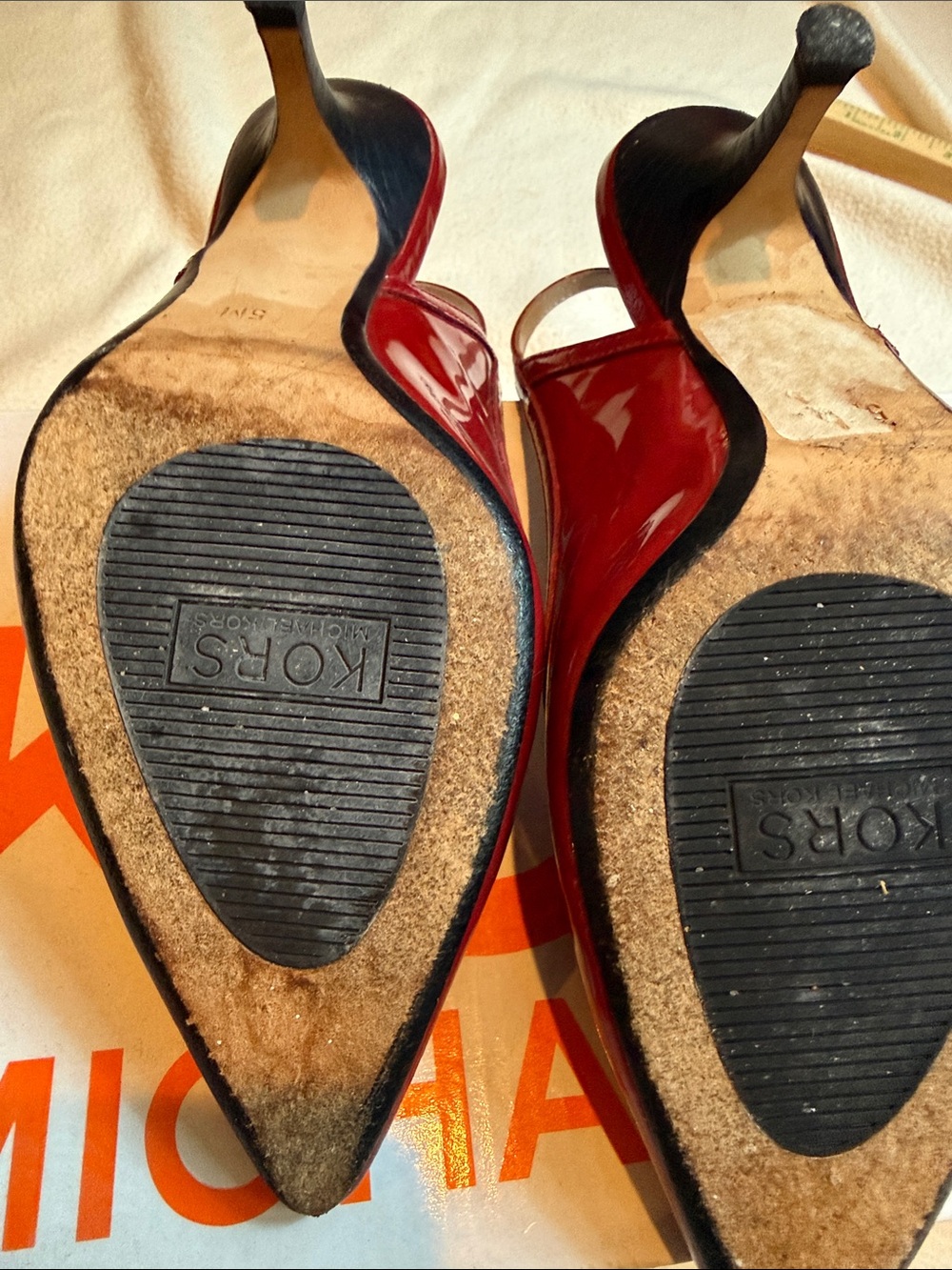 Michael Kors Red Patent Leather Pointed Slingback Heels - Picture 3 of 5